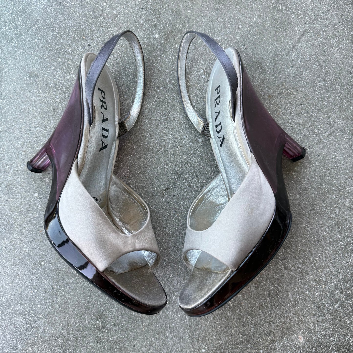 SS98 Prada Satin & Lucite Slingback Wedge - US 7.5-8