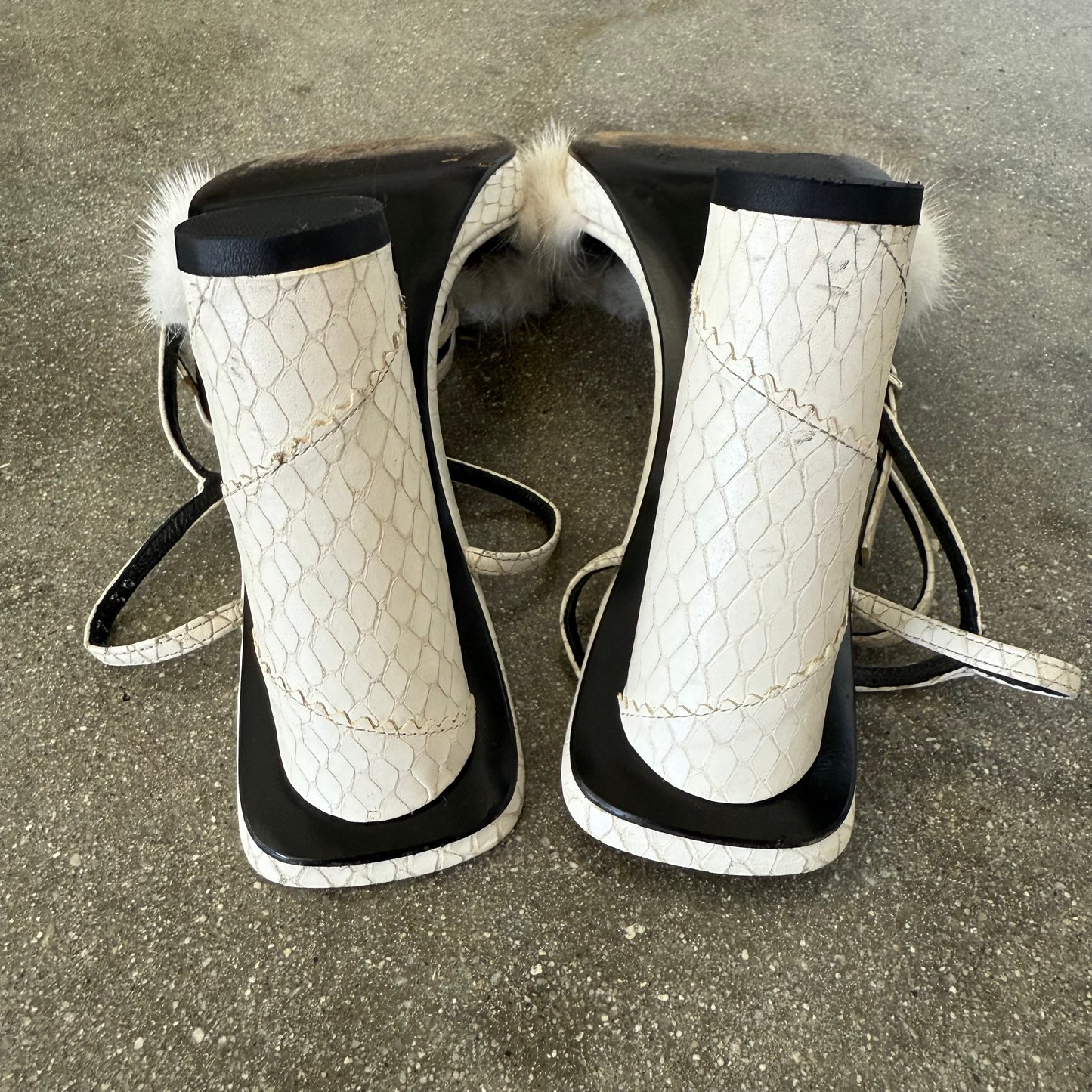 FW99 Gianni Versace Python & Mink Sandals - US 8-8.5
