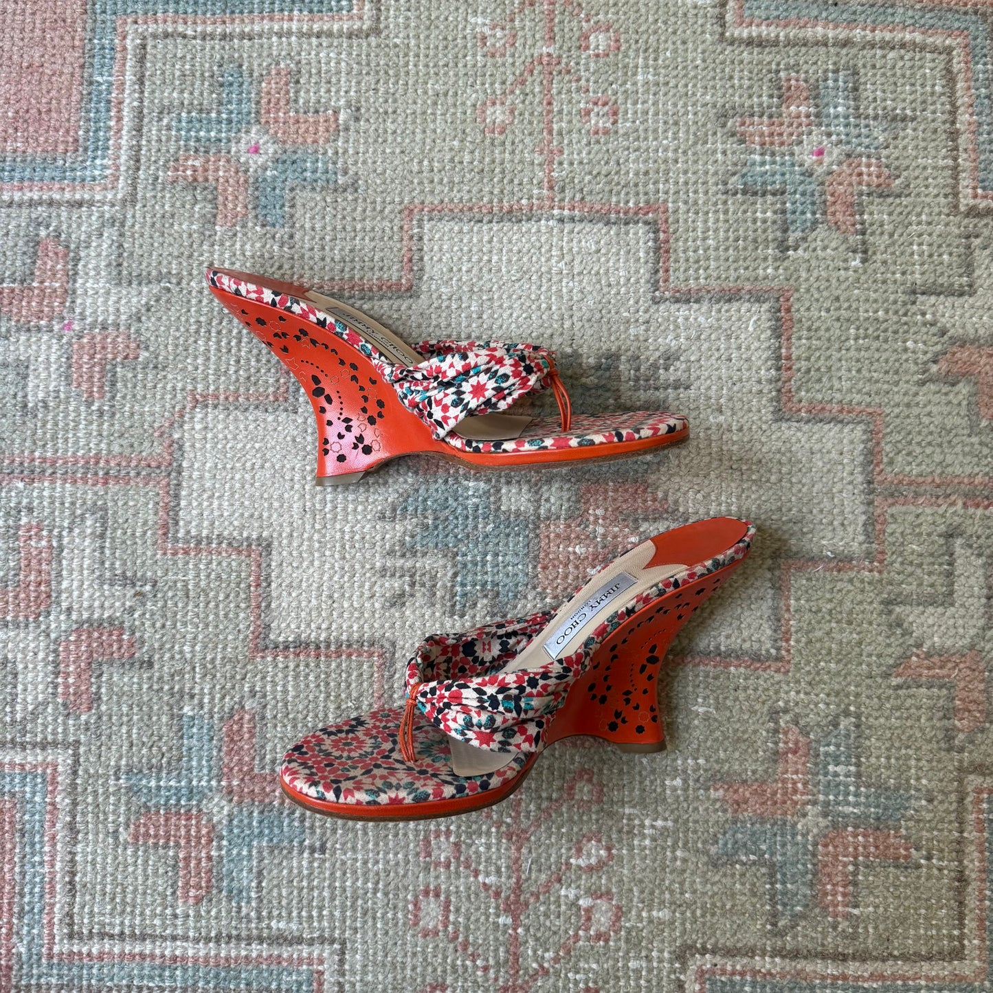 Y2K Jimmy Choo Orange Floral Wedges - US 10-10.5