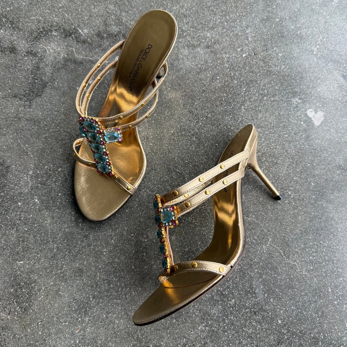Dolce & Gabbana Cross Gold Leather Sandals - US 7