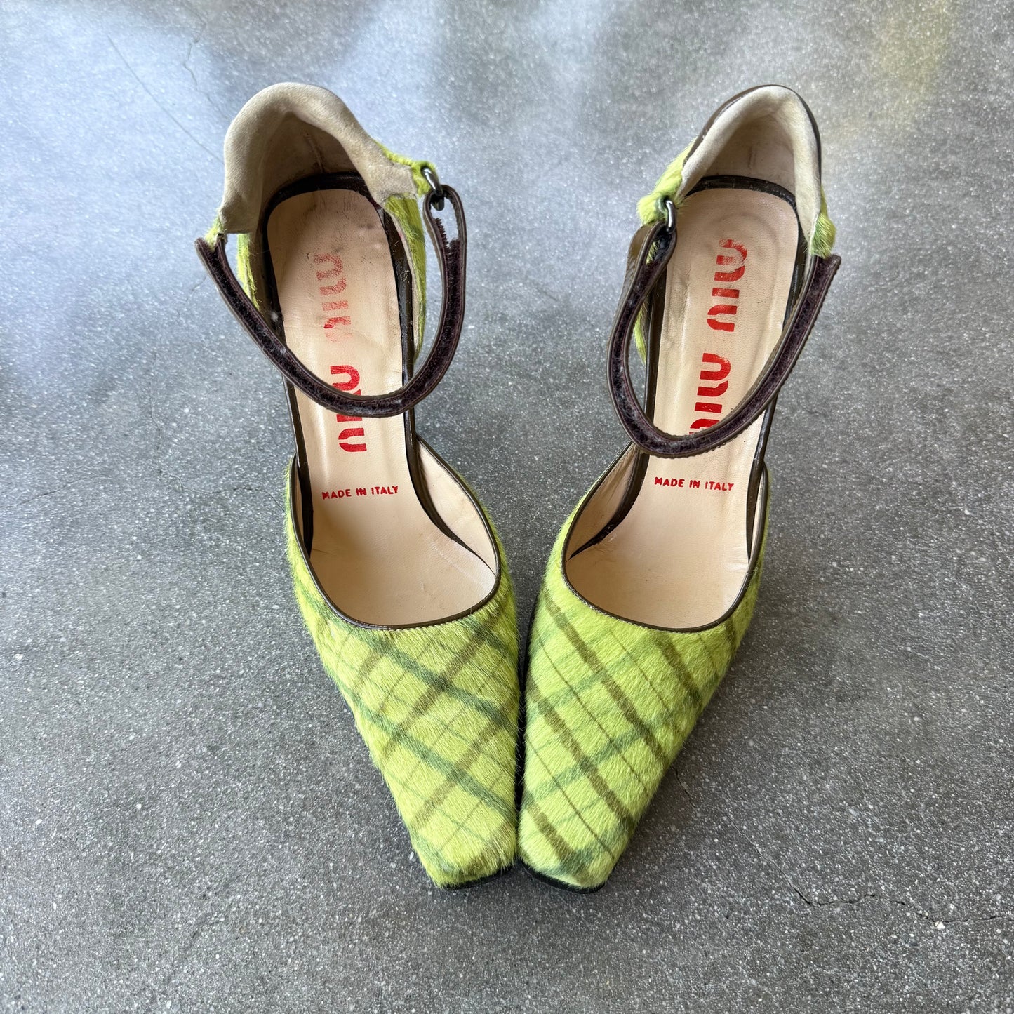 FW99 miu miu Ponyhair Tartan Mary Janes - US 6-6.5