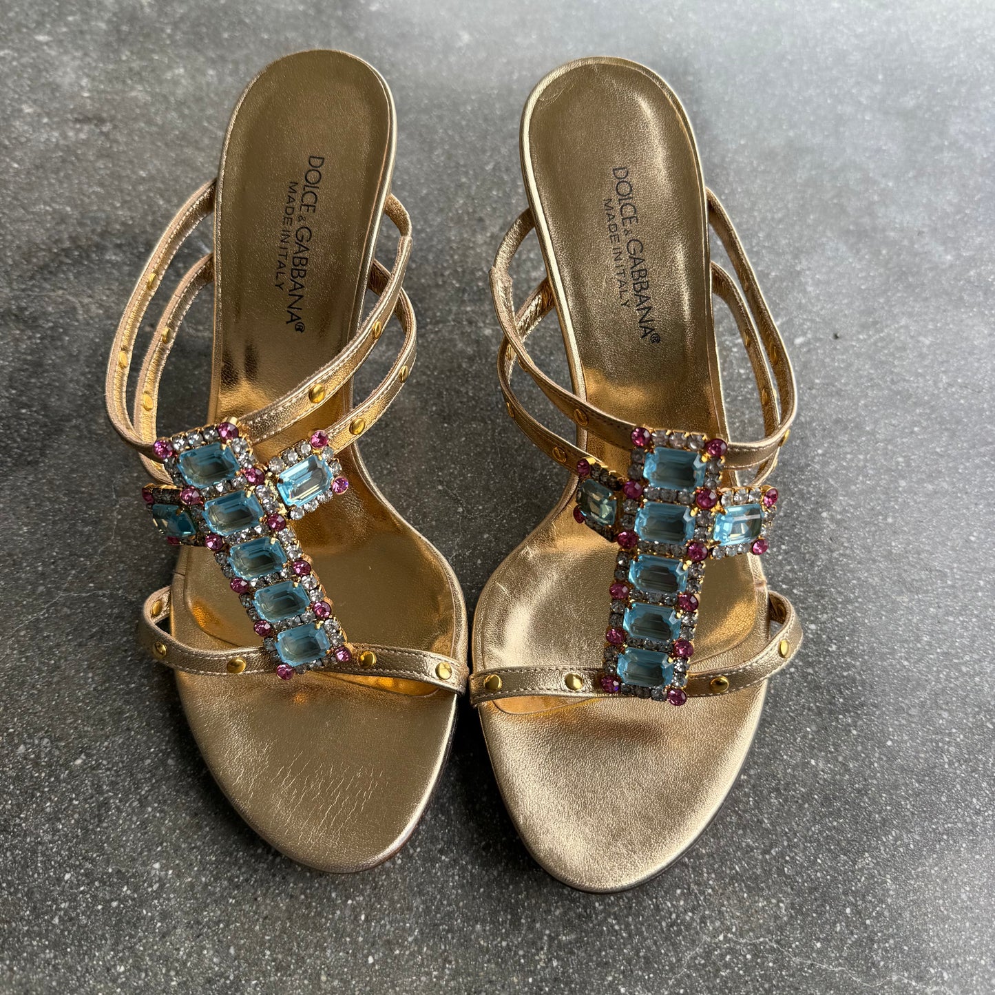 Dolce & Gabbana Cross Gold Leather Sandals - US 7