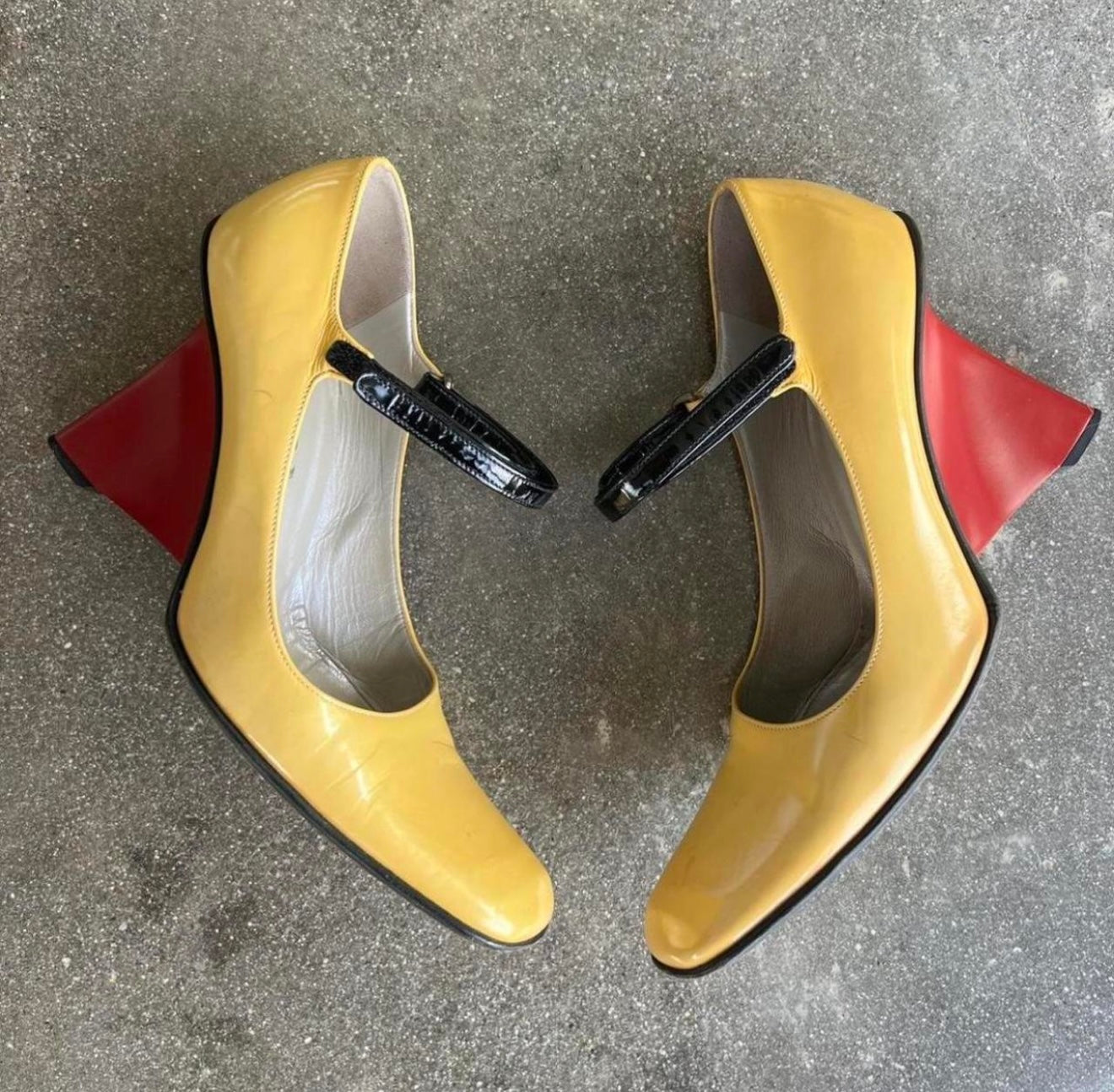 Prada FW98 Yellow and Red Patent Leather Mary Janes - US 6.5