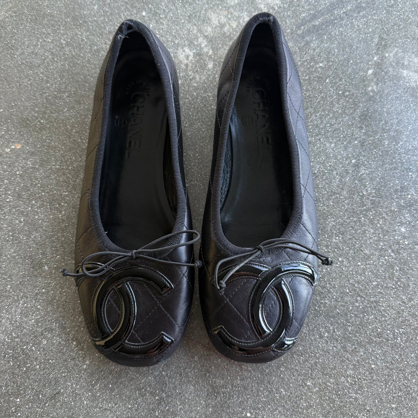 00s Chanel Cambon Lambskin Black Quilted Ballet Flats - US 7