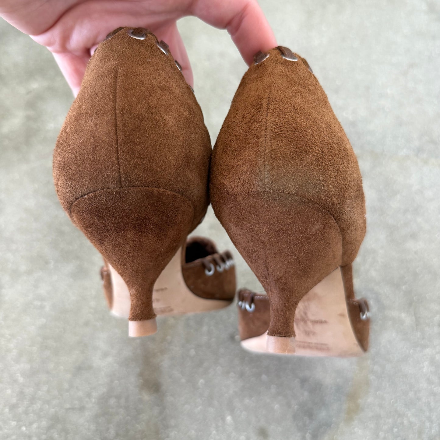 SS02 Prada Tobacco Suede Whipstitch Heels - US 10.5-11