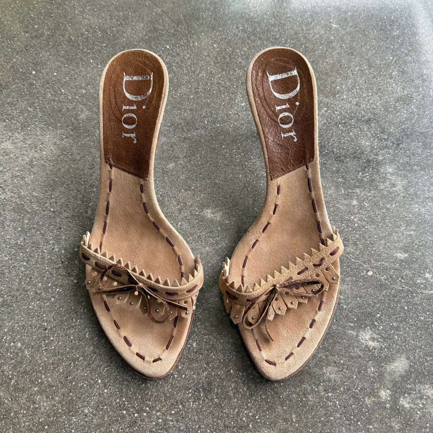 FW05 Galliano Dior Suede Fringe Mules - US 8.5