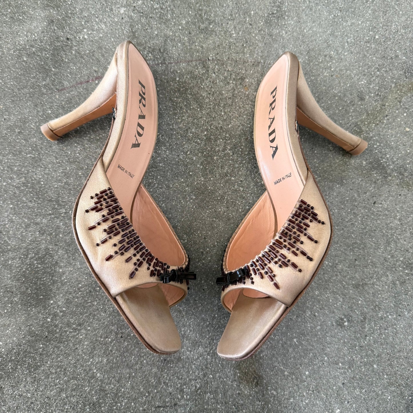 SS98 Prada Silk Satin Beaded Mules - US 7