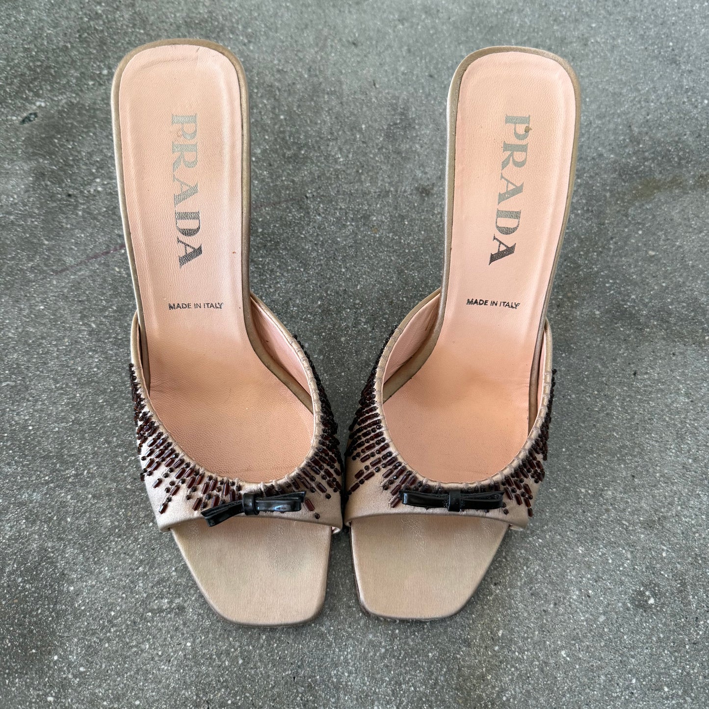 SS98 Prada Silk Satin Beaded Mules - US 7