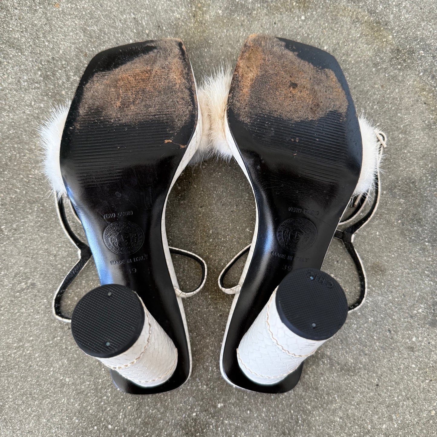 FW99 Gianni Versace Python & Mink Sandals - US 8-8.5