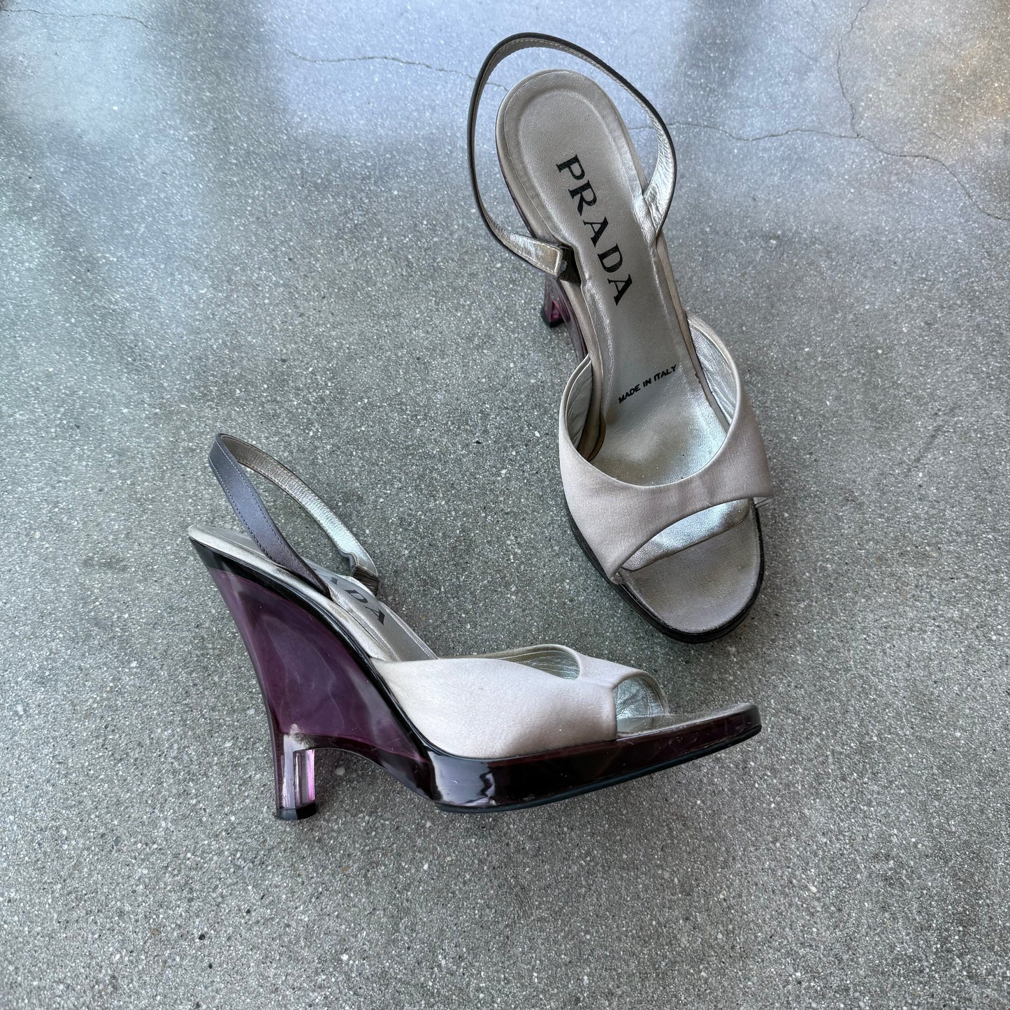 SS98 Prada Satin & Lucite Slingback Wedge - US 7.5-8