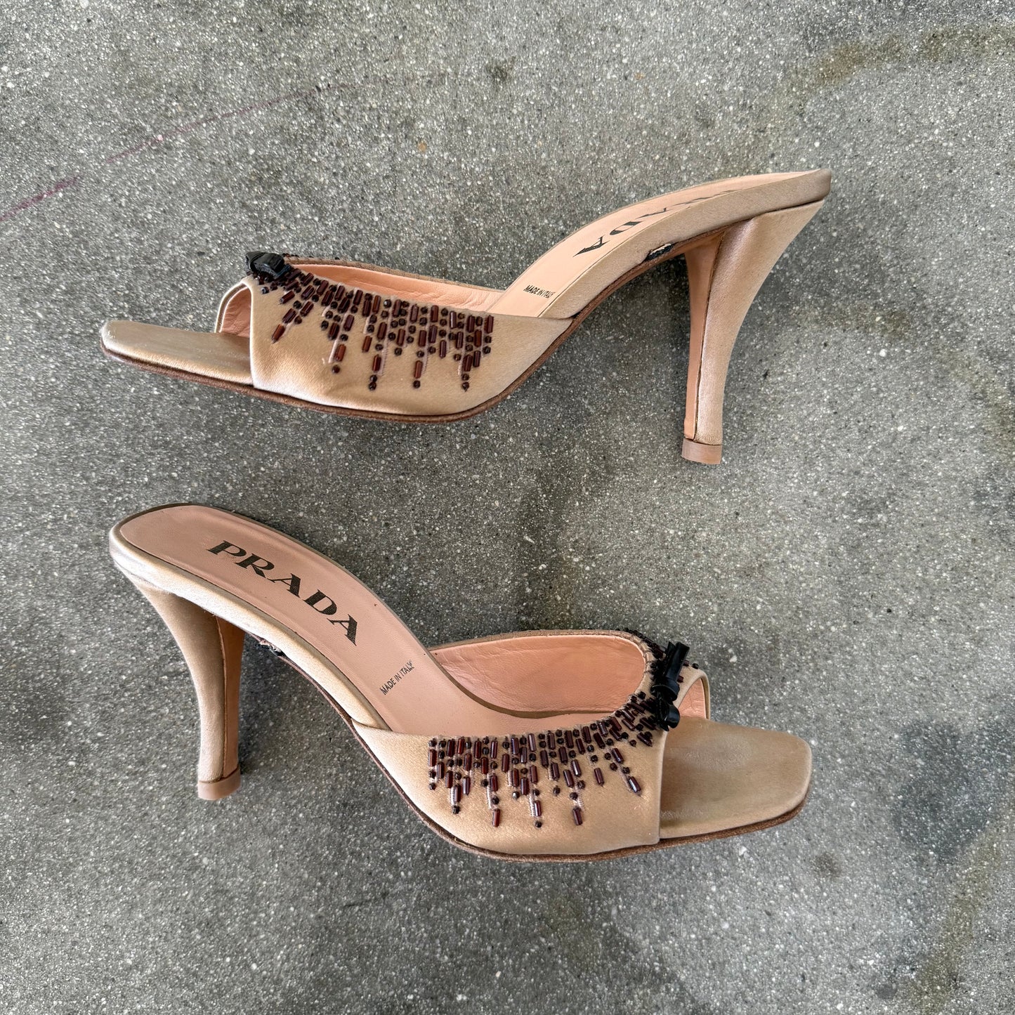 SS98 Prada Silk Satin Beaded Mules - US 7