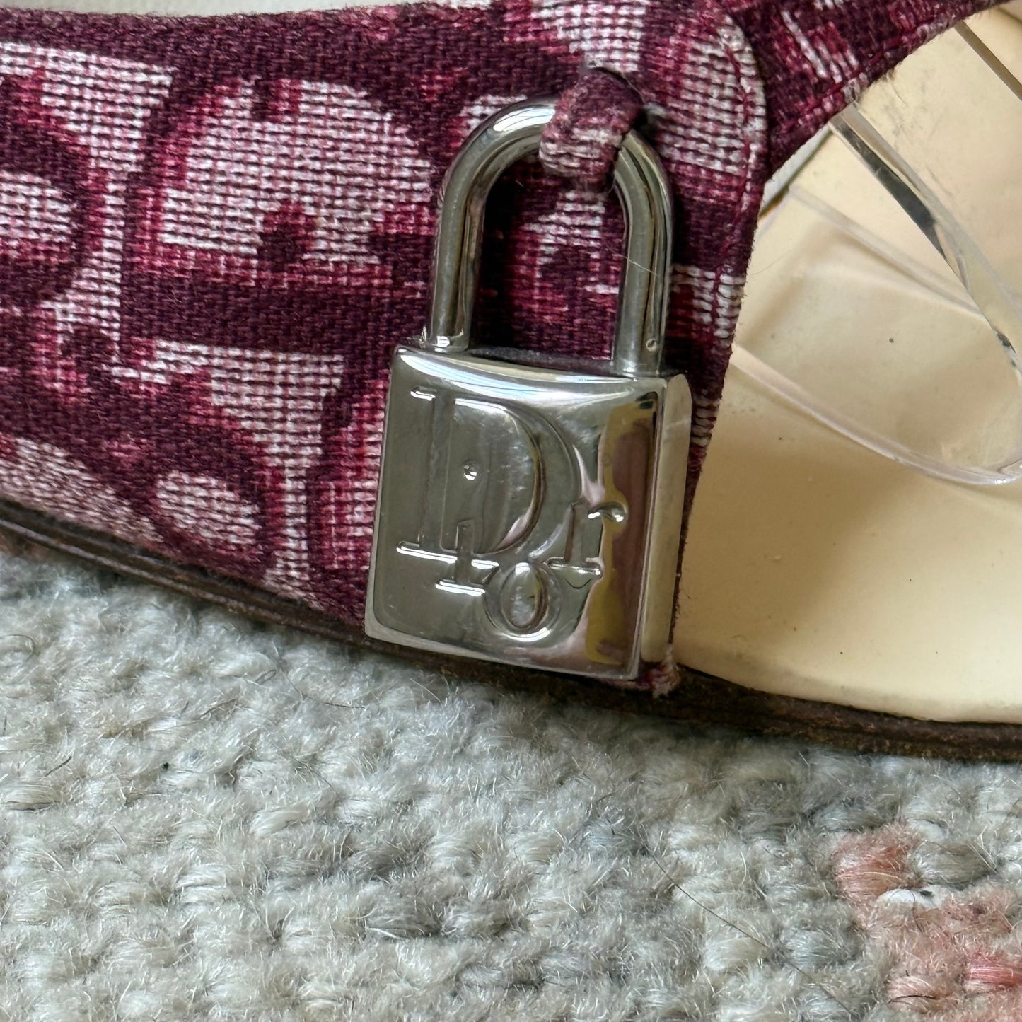 S/S2004 Galliano Dior Burgundy Lock & Key Mules - US 8