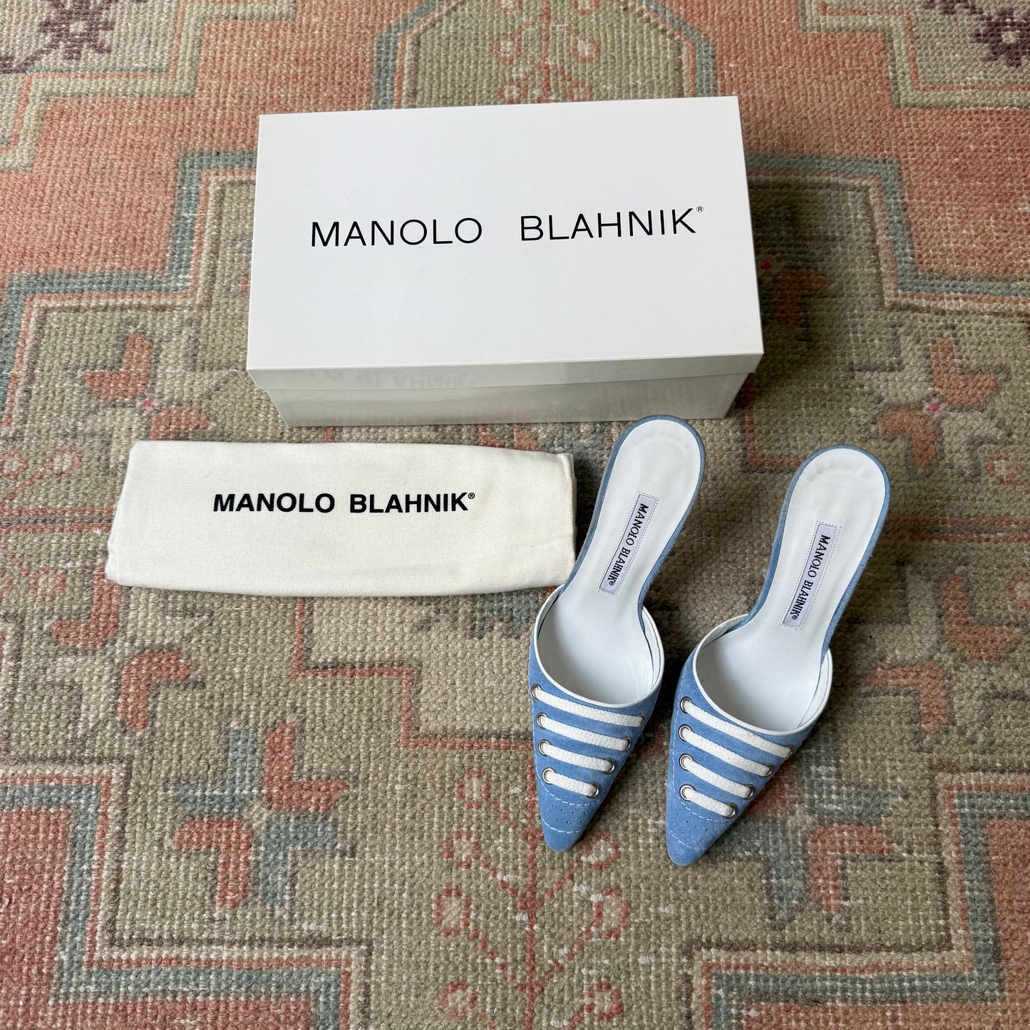 S/S2003 Manolo Blahnik Blue Suede Sneaker Mules - US 5.5-6