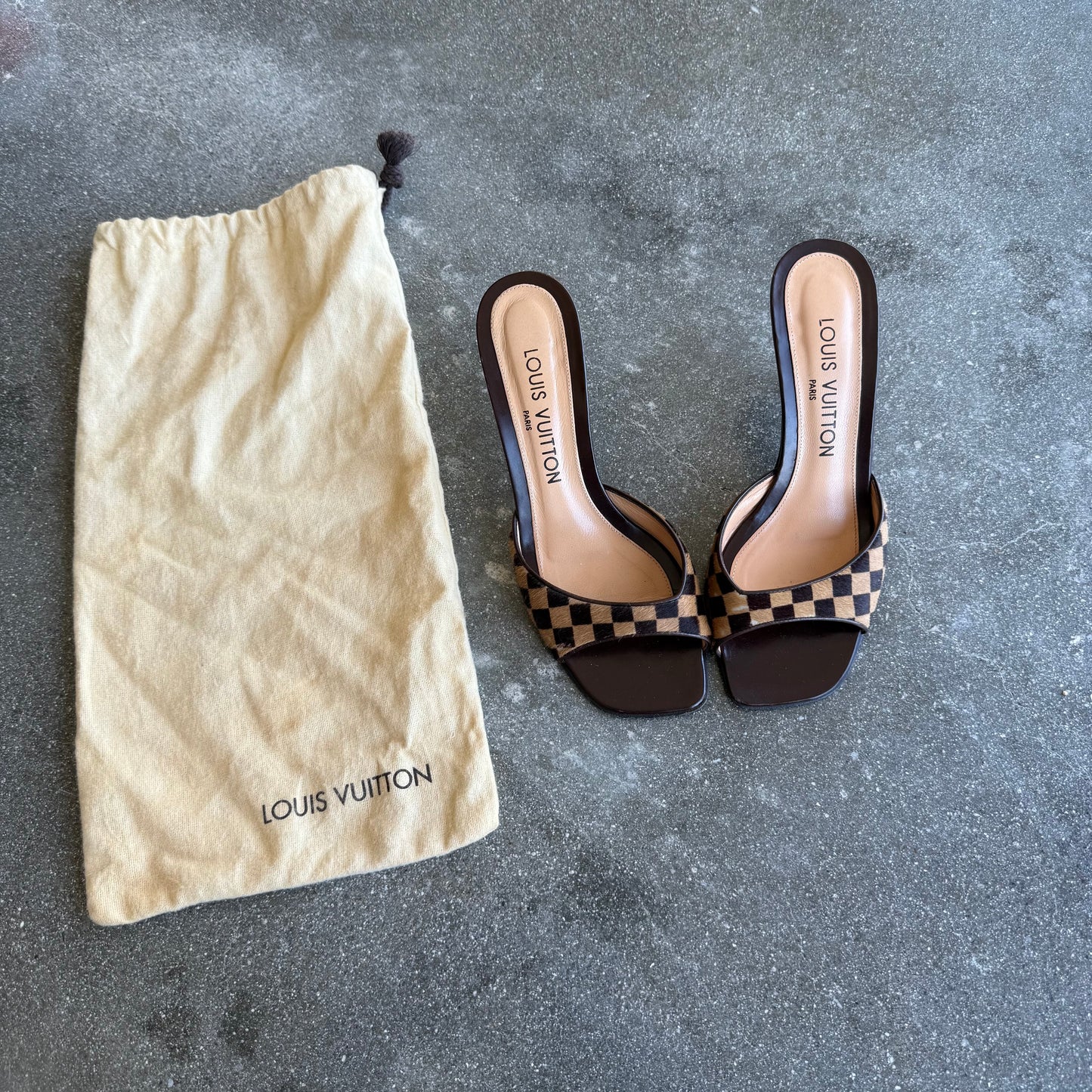 00s Louis Vuitton Damier Ponyhair Mules - US 6