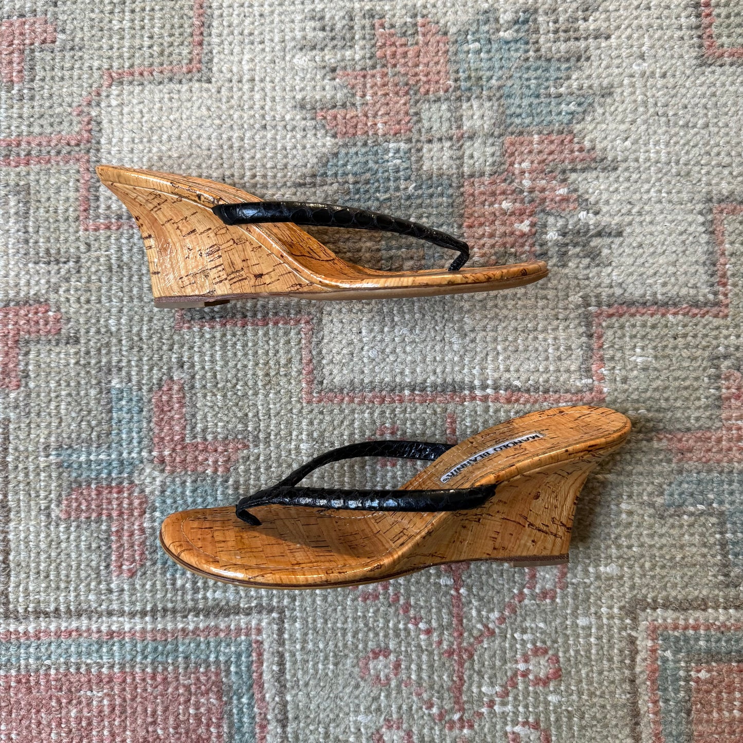 Y2K Manolo Blahnik Python Thong Wedge - US 5
