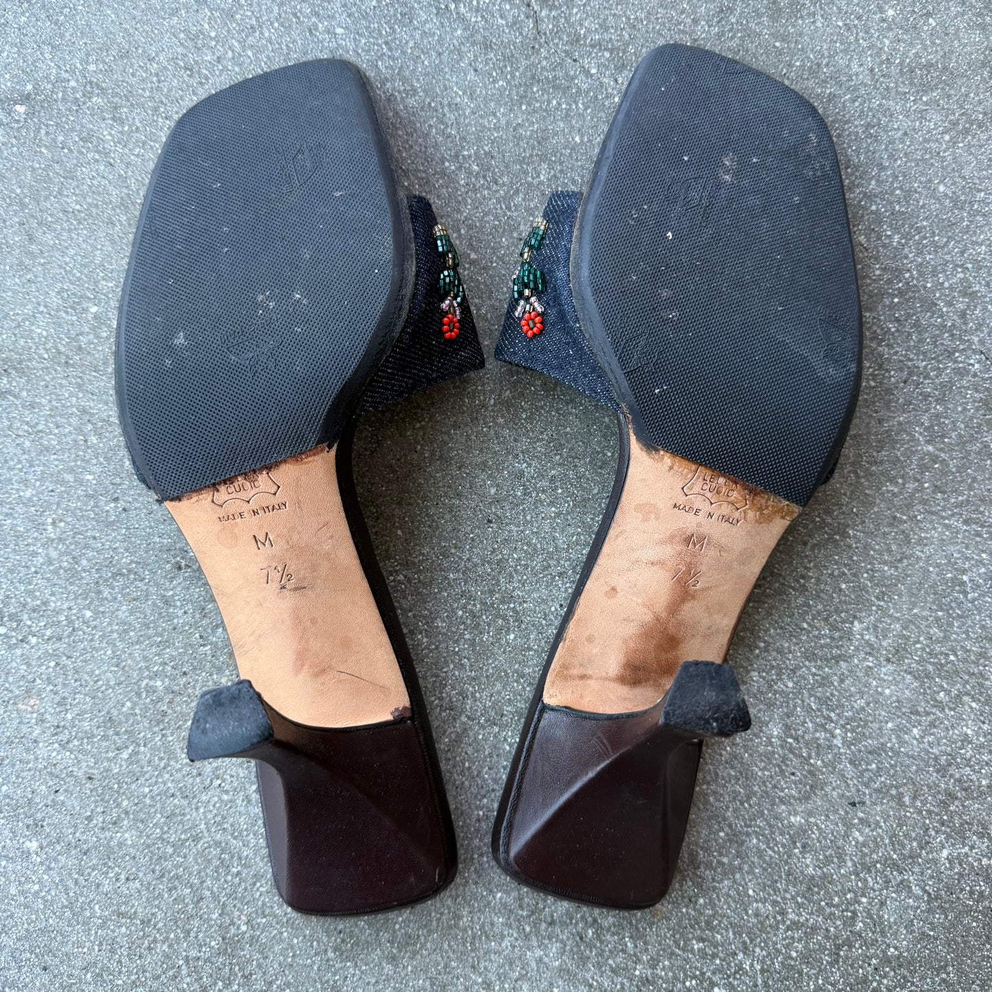 00s Fendi Beaded Denim Mules - US 8