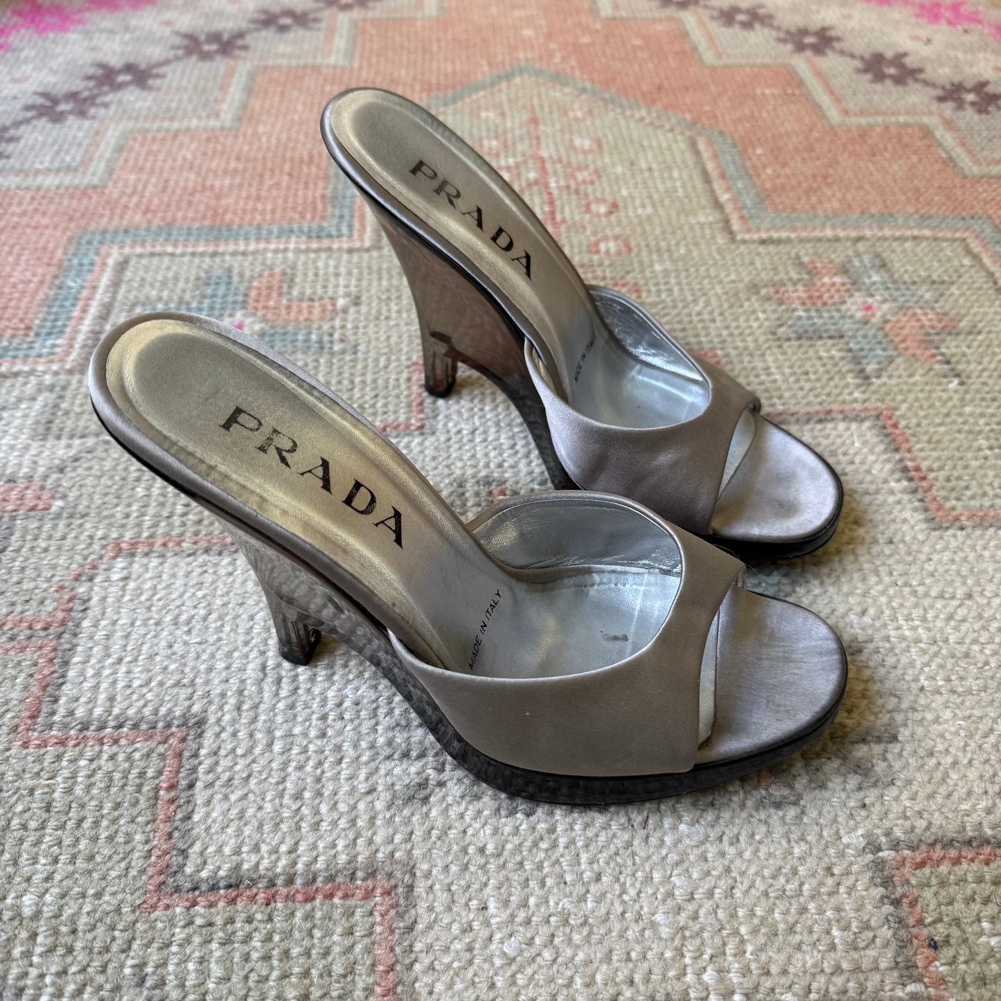 S/S1998 Prada Grey Lucite Wedges - US 7.5