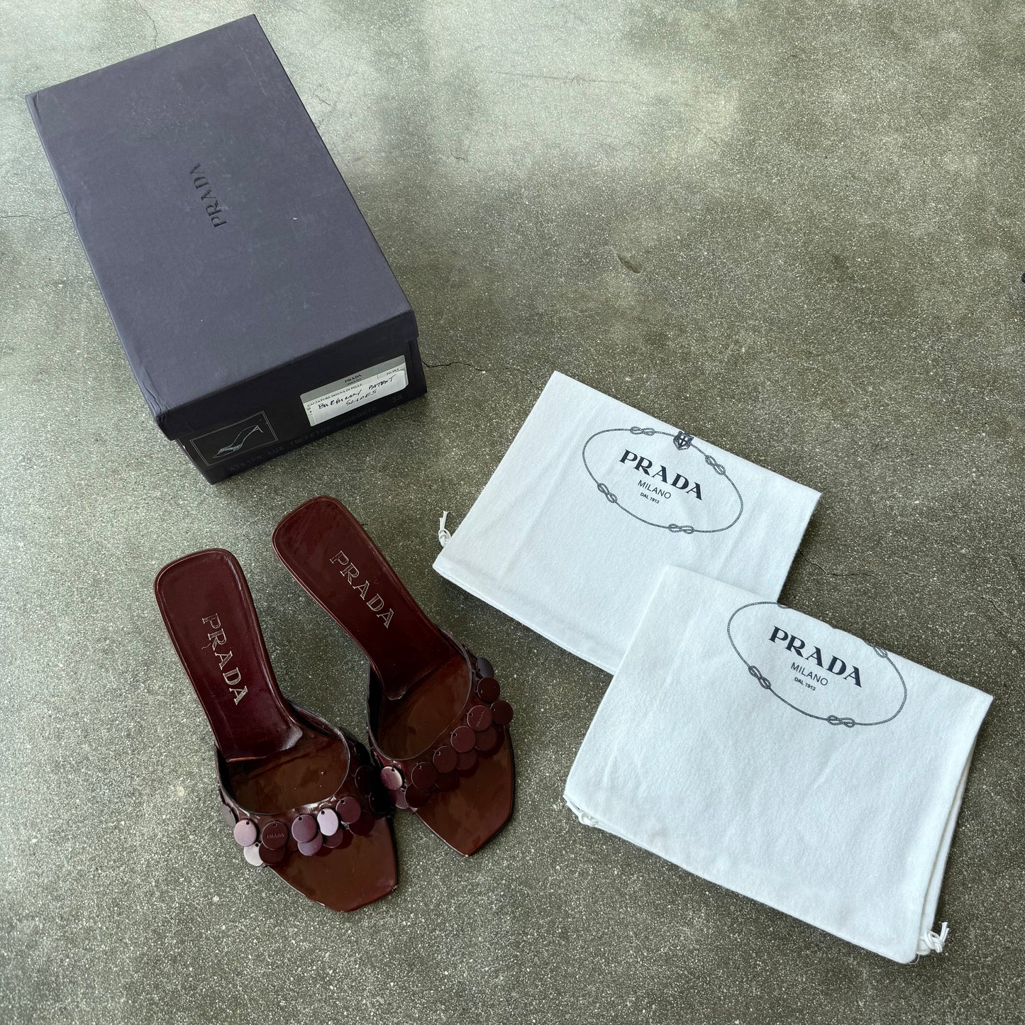 S/S2000 Prada Burgundy Pailette Mules - US 8