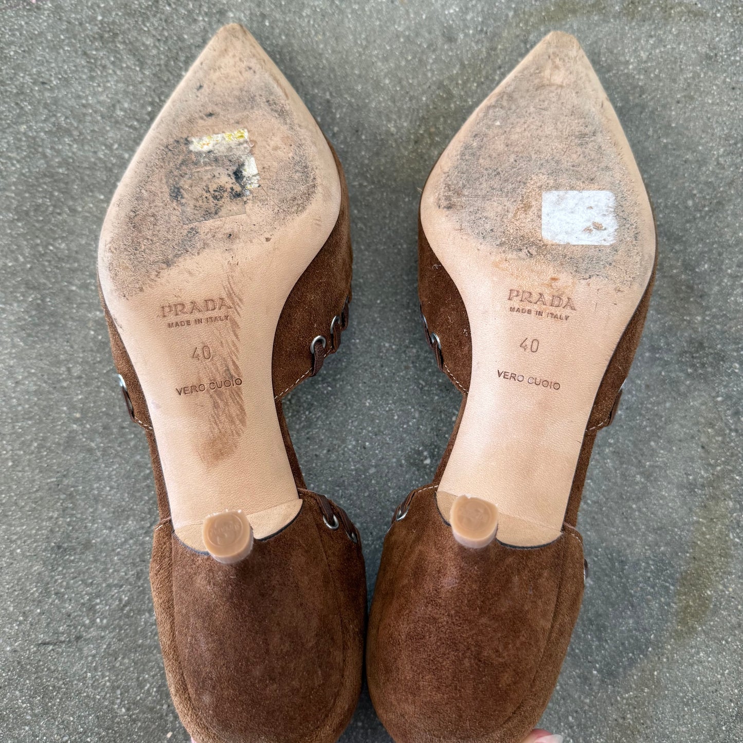 SS02 Prada Tobacco Suede Whipstitch Heels - US 10.5-11