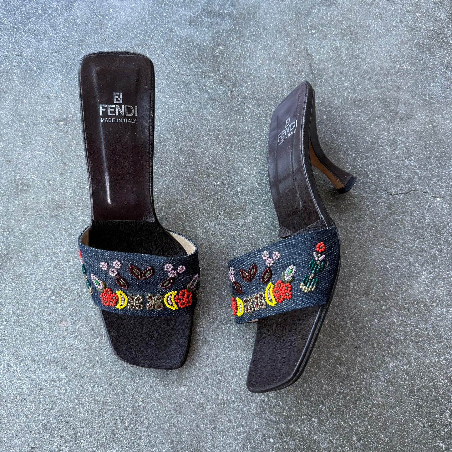 00s Fendi Beaded Denim Mules - US 8