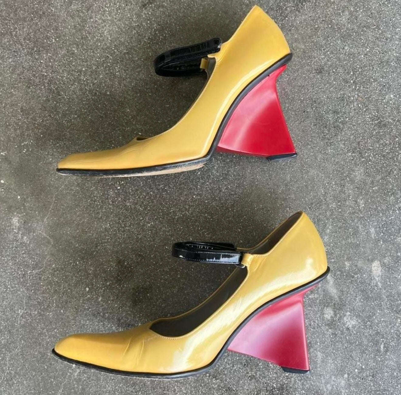 Prada FW98 Yellow and Red Patent Leather Mary Janes - US 6.5