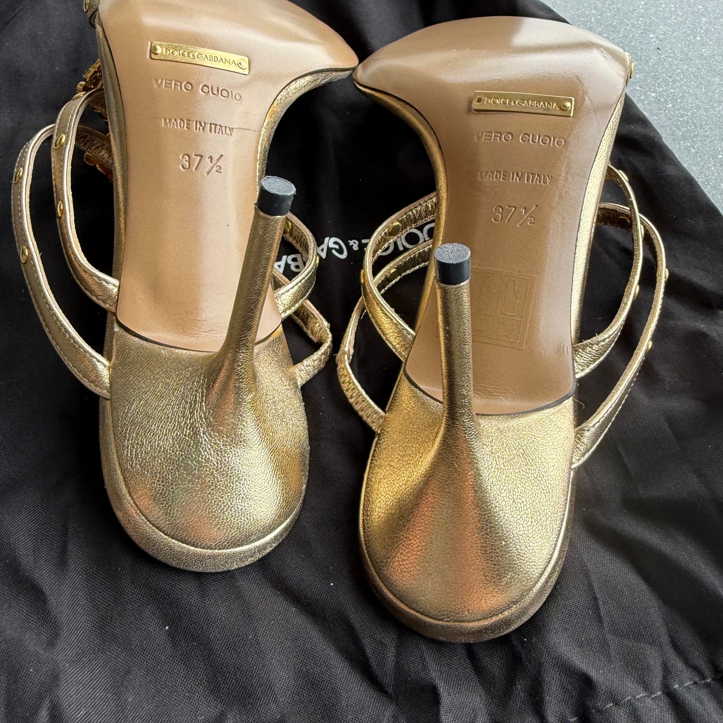 Dolce & Gabbana Cross Gold Leather Sandals - US 7