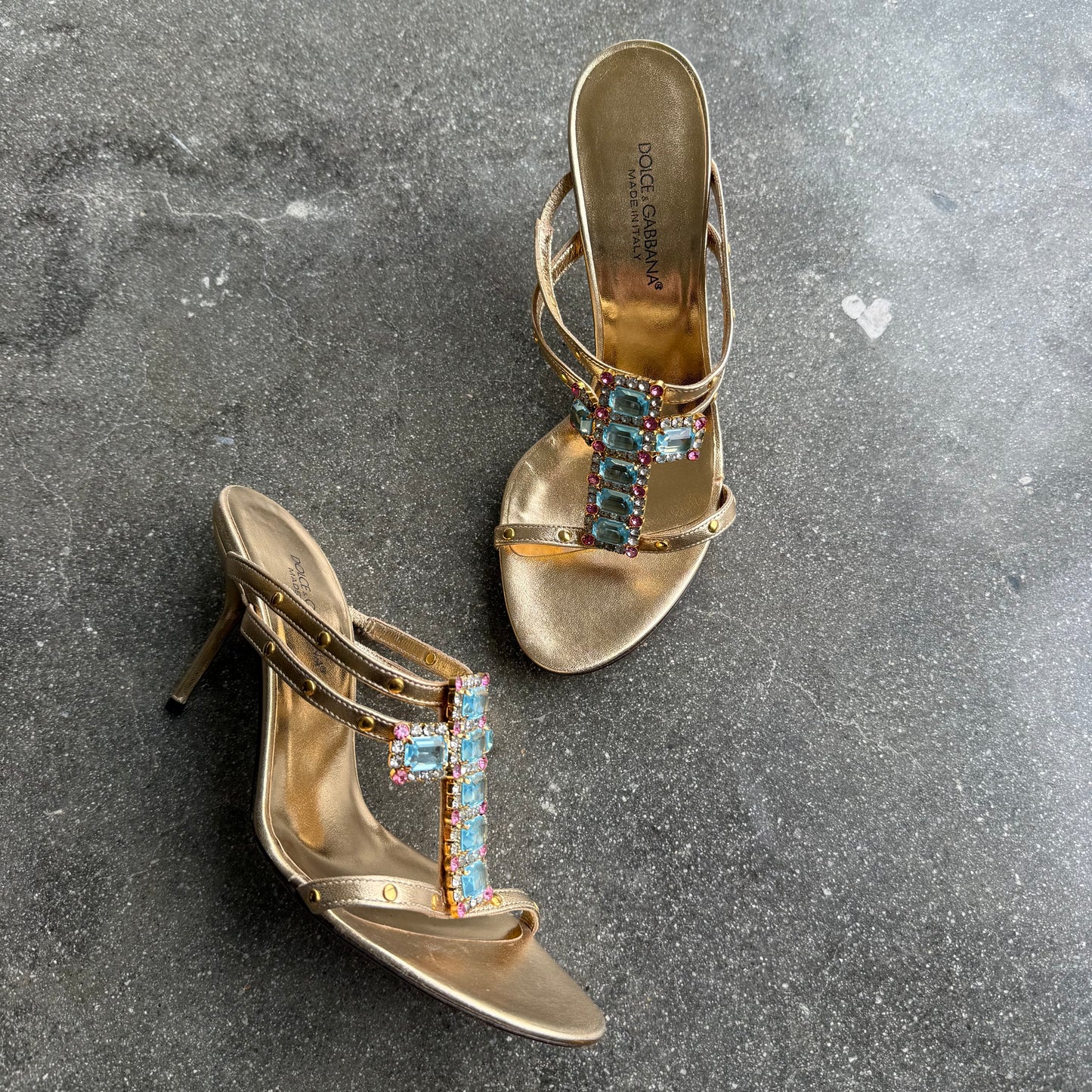 Dolce & Gabbana Cross Gold Leather Sandals - US 7