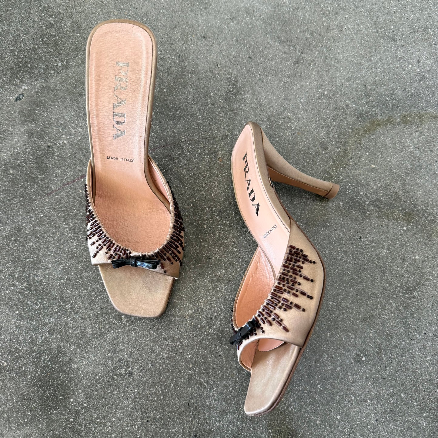SS98 Prada Silk Satin Beaded Mules - US 7