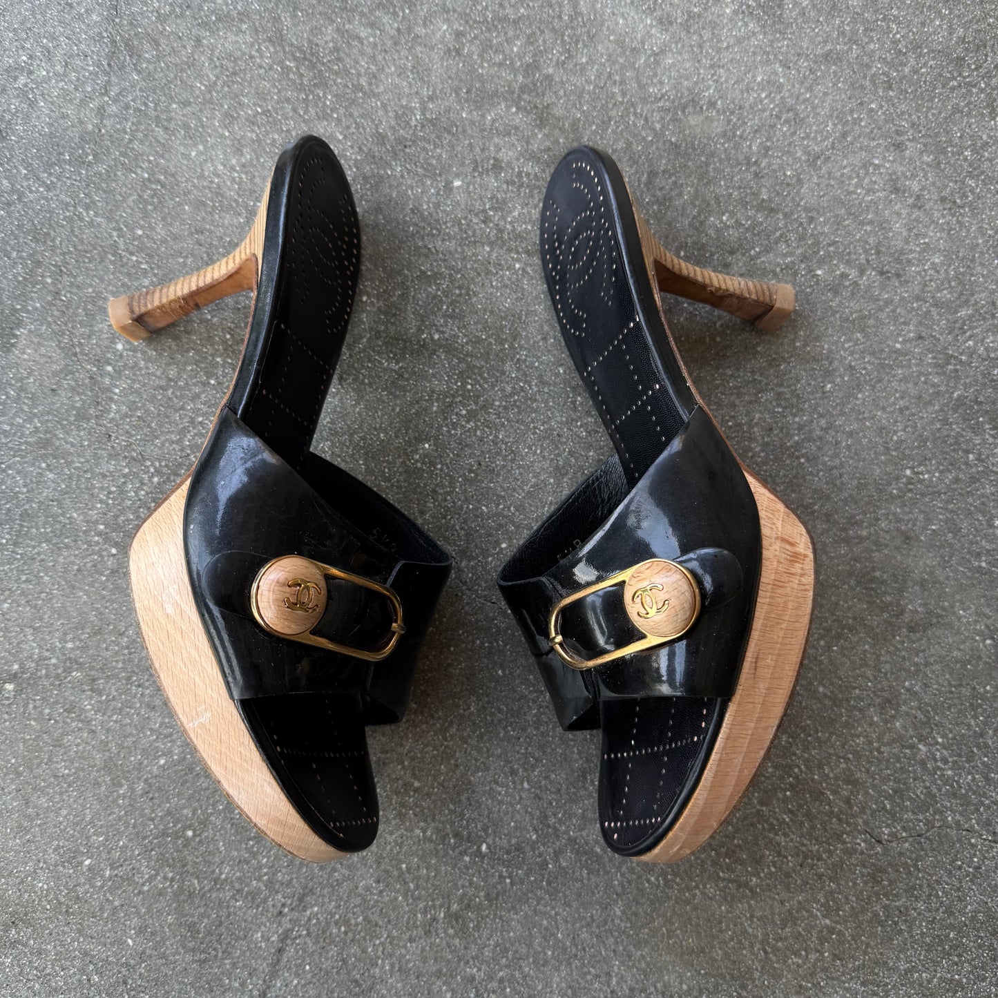 90s Chanel Patent Leather Buckle Platforms - US 5.5-6
