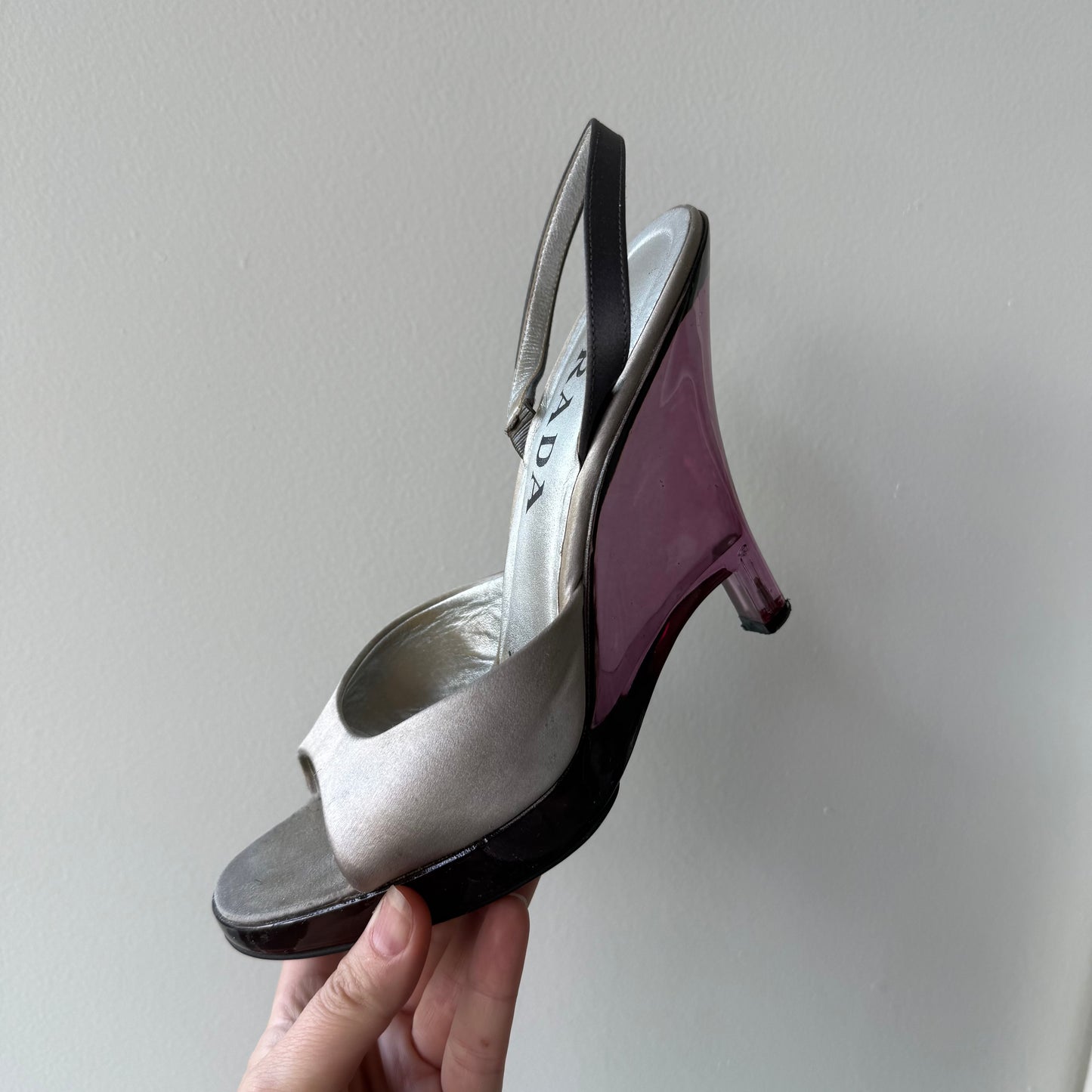 SS98 Prada Satin & Lucite Slingback Wedge - US 7.5-8