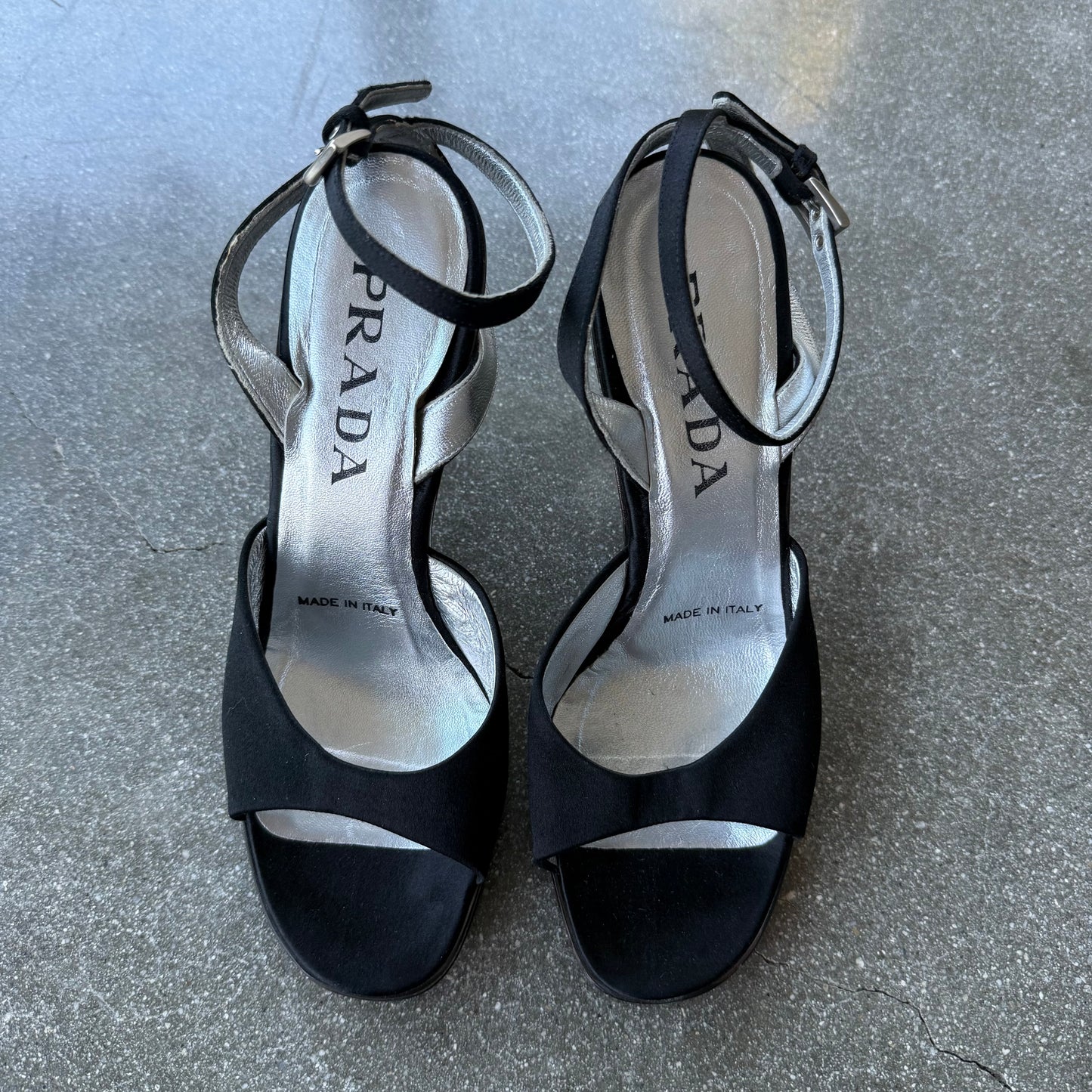 Prada SS98 Black Satin Lucite Sculptural Wedges - US 6.5