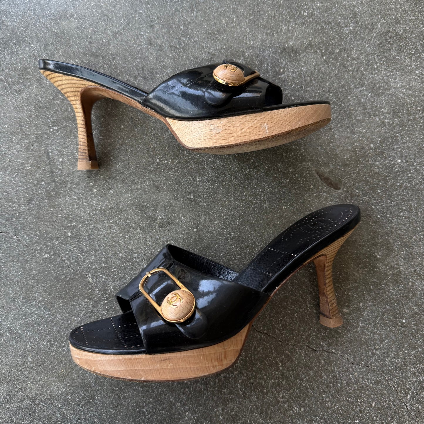 90s Chanel Patent Leather Buckle Platforms - US 5.5-6