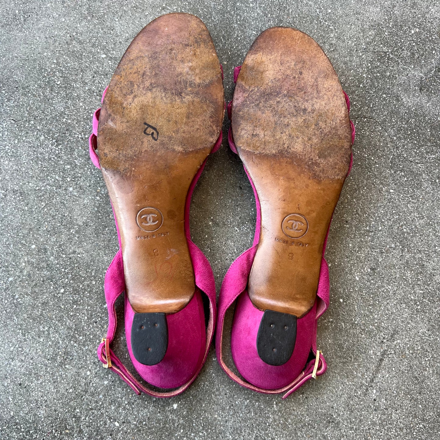 Chanel Fuchsia Suede Slingback Kitten Heels 7.5