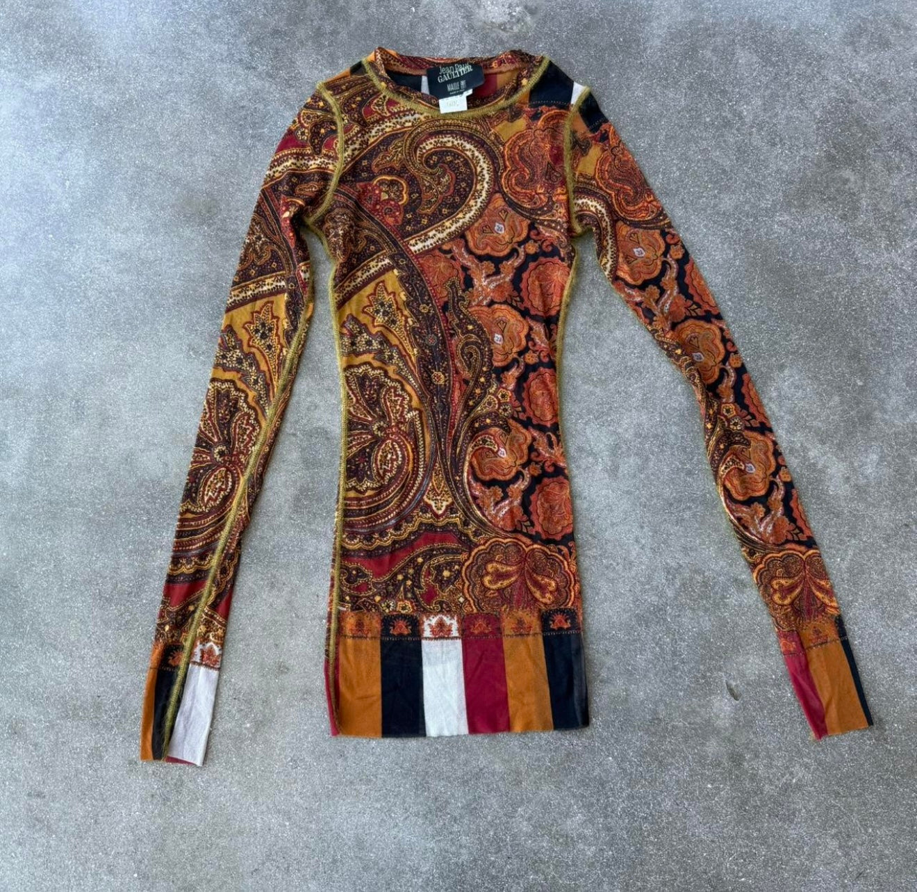 90s Jean Paul Gaultier Paisley Mesh Skirt Set - US Xs-M