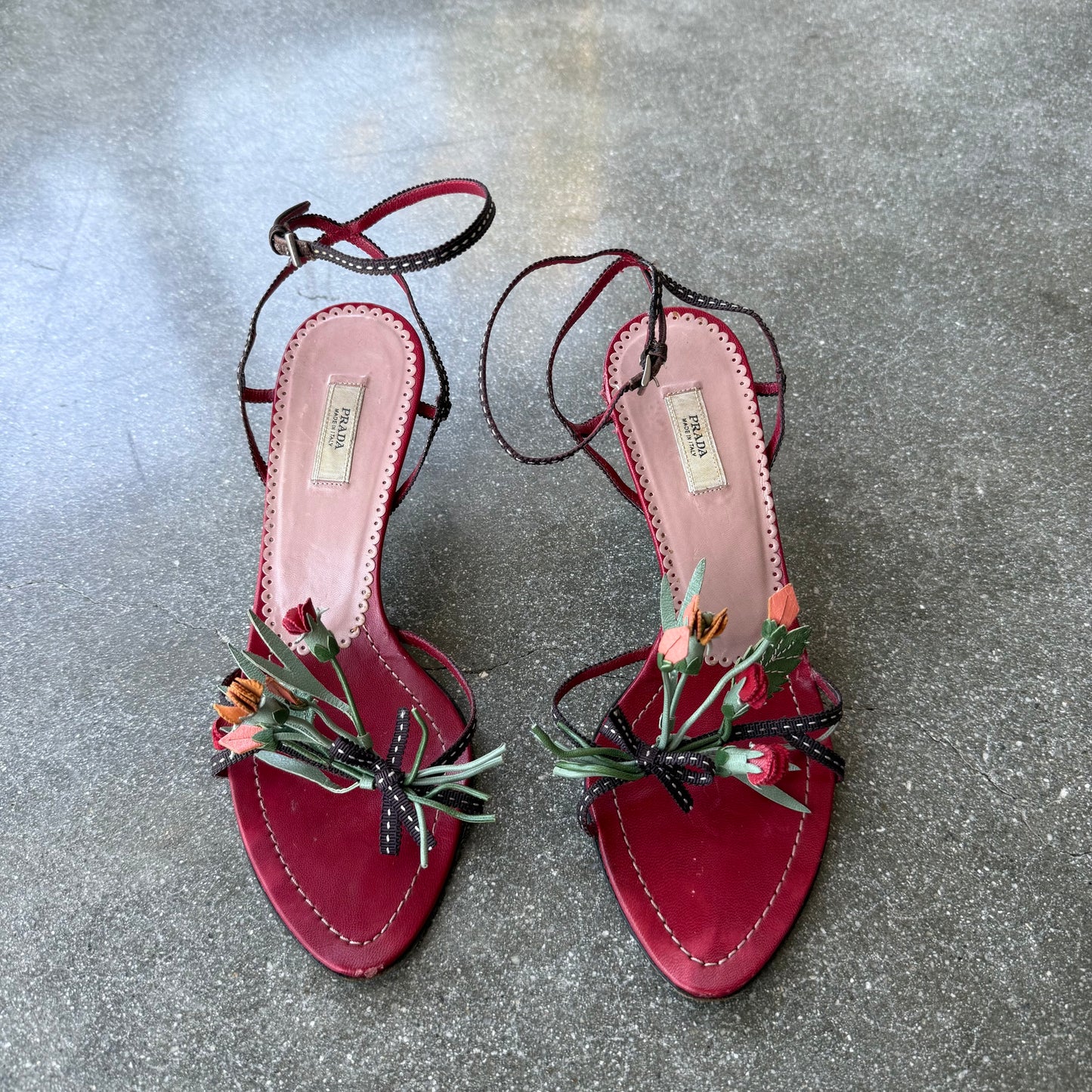 SS03 Red Prada Bouquet Strappy Red Sandals - US 5-5.5