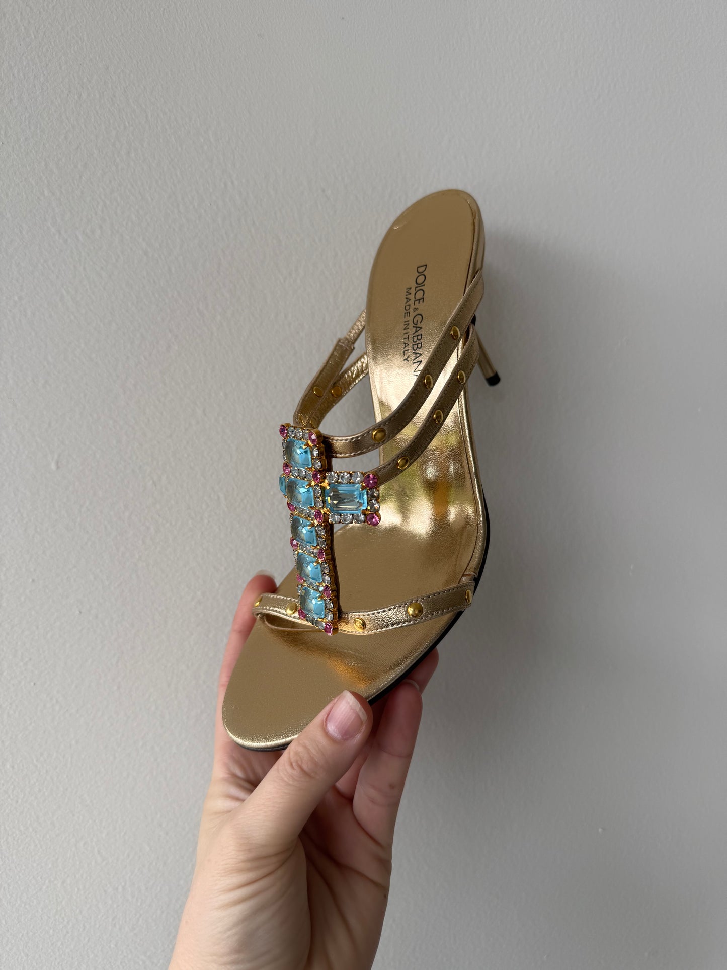 Dolce & Gabbana Cross Gold Leather Sandals - US 7