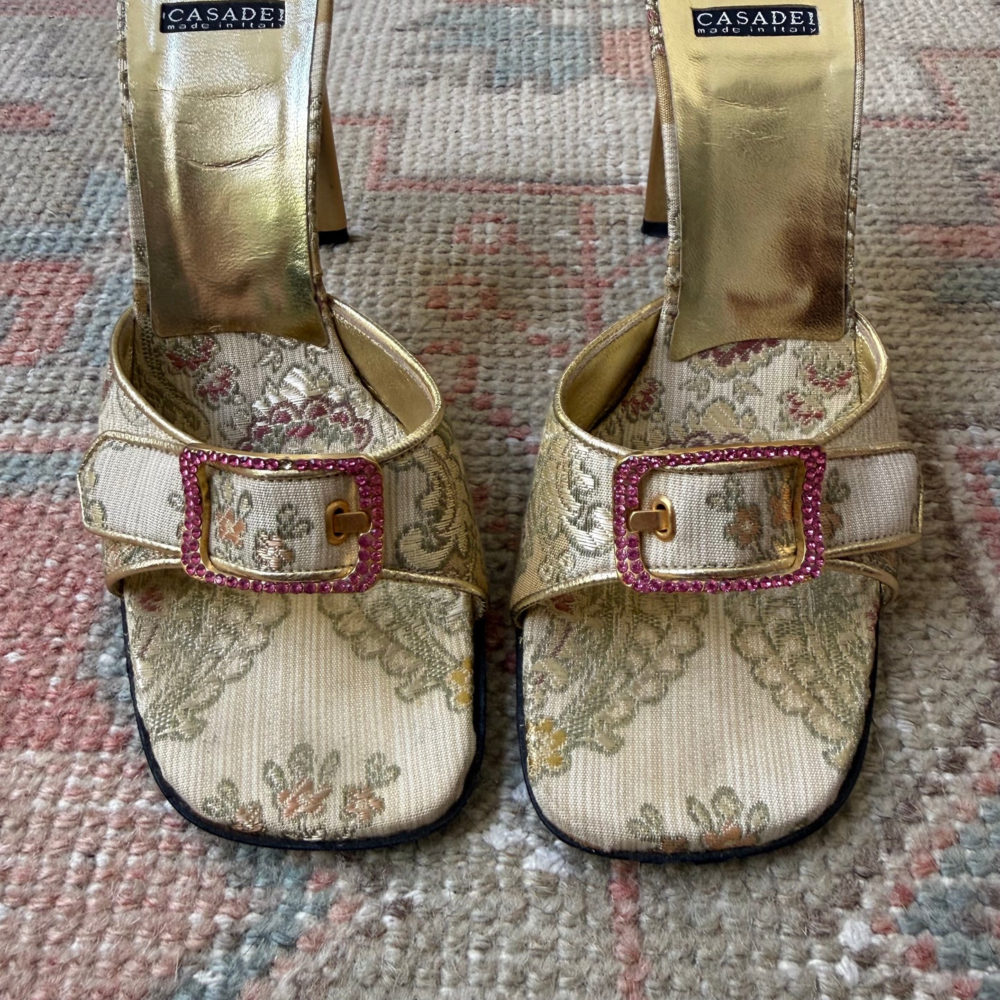00s Casadei Brocade Gold Mules - US 7