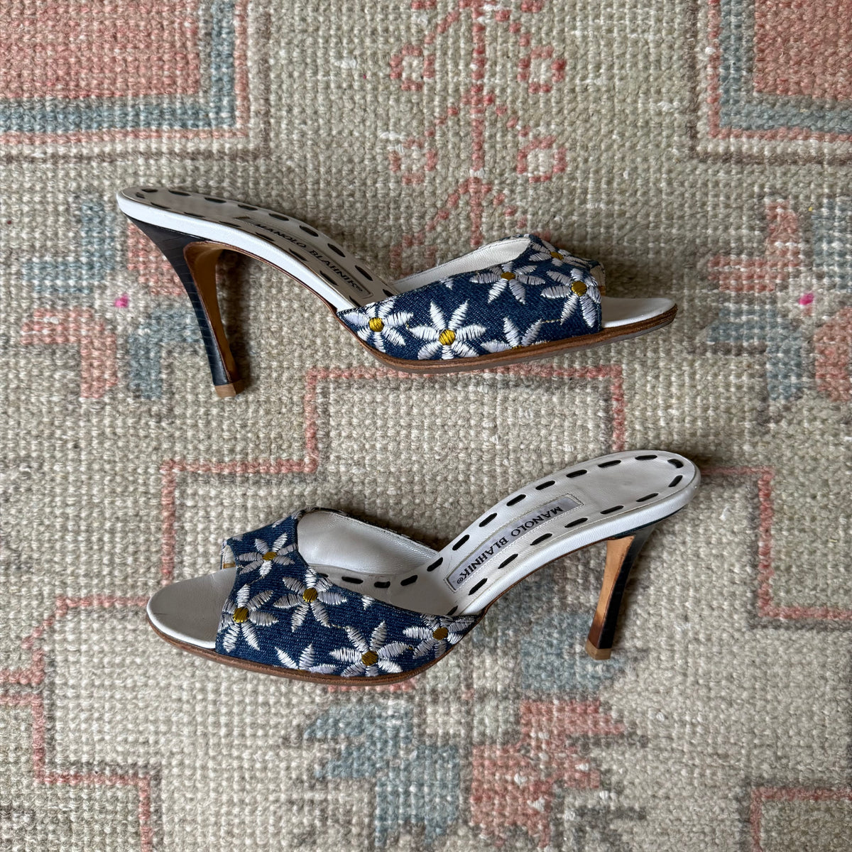 Y2K Denim Manolo Blahnik Daisy Mules - US 6.5
