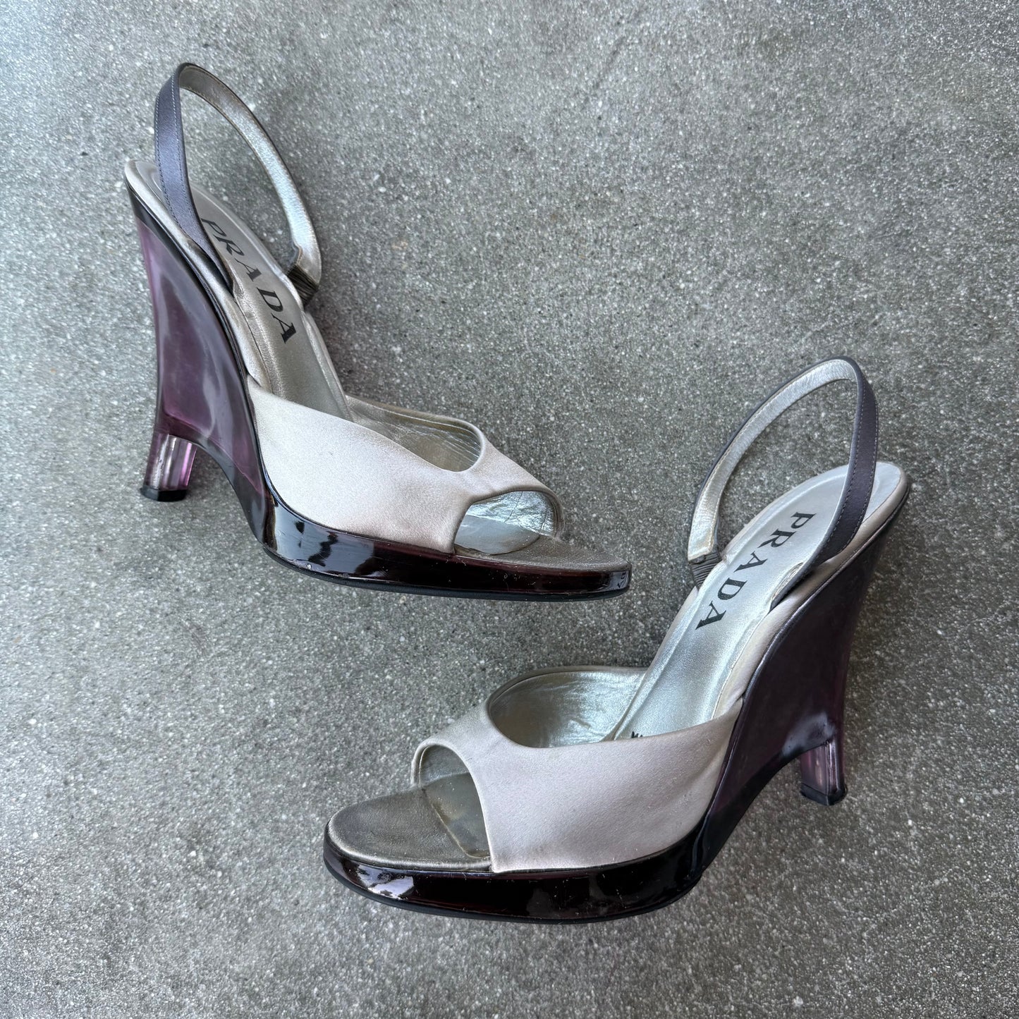 SS98 Prada Satin & Lucite Slingback Wedge - US 7.5-8