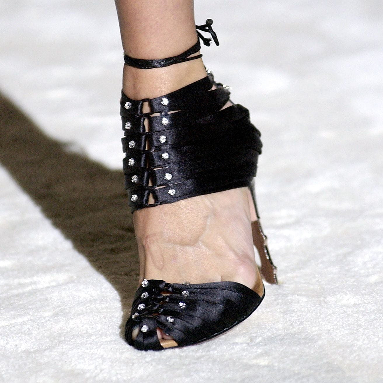 S/S2004 Tom Ford Gucci Crystal Satin Bamboo Heels - US 7