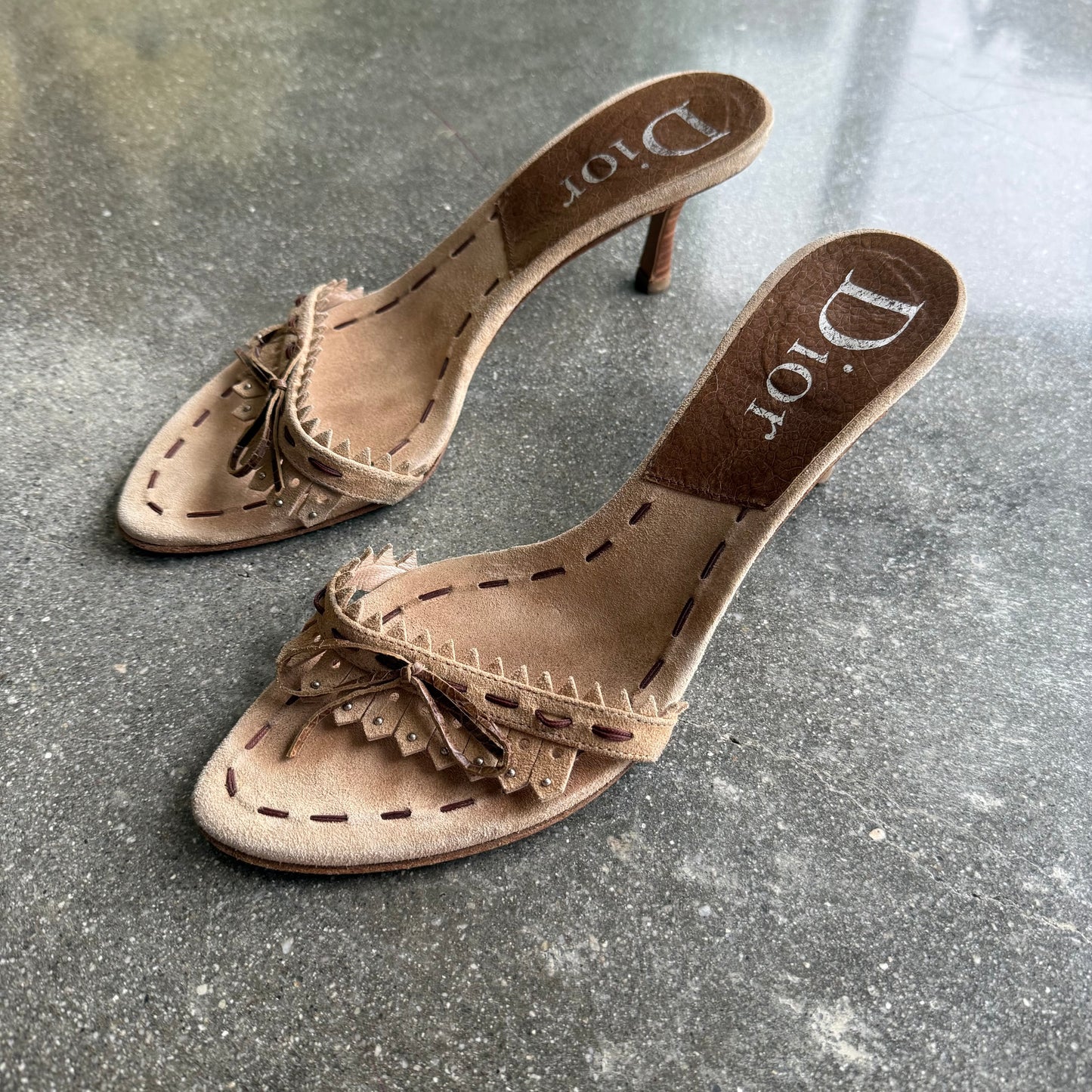FW05 Galliano Dior Suede Fringe Mules - US 8.5