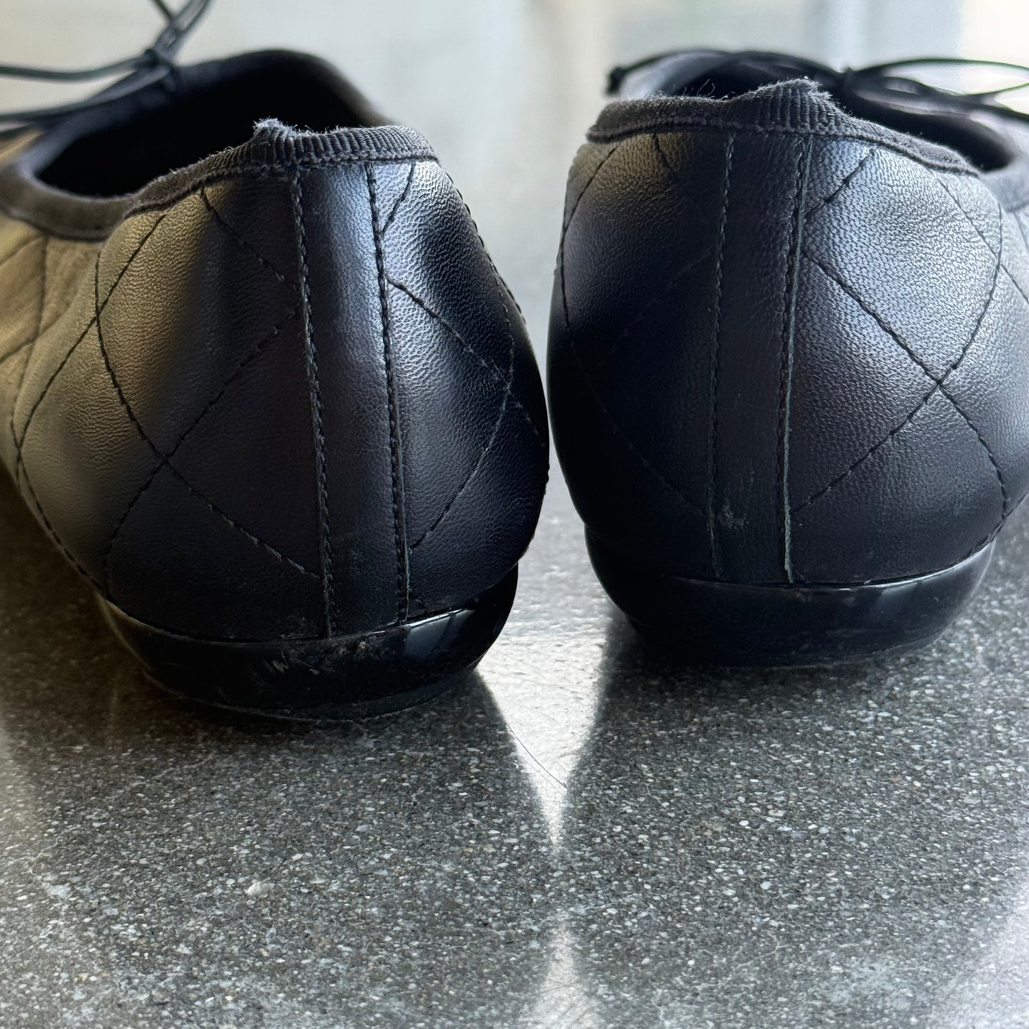 00s Chanel Cambon Lambskin Black Quilted Ballet Flats - US 7