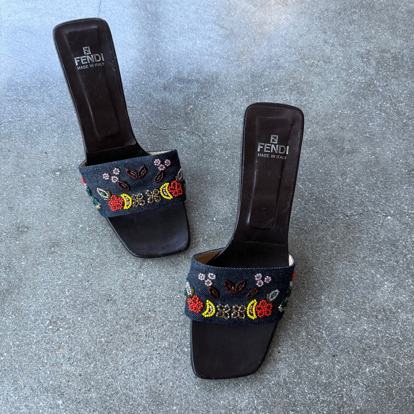 00s Fendi Beaded Denim Mules - US 8