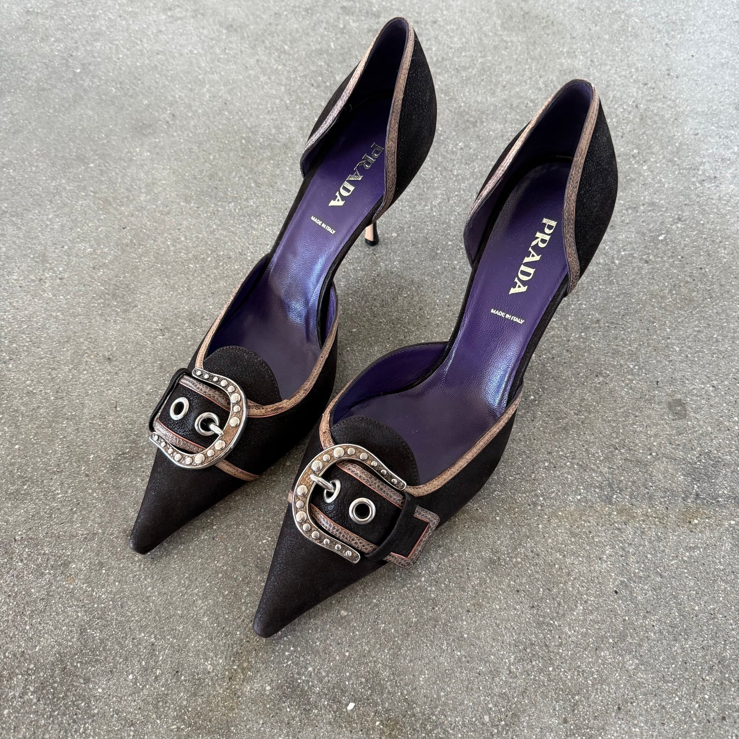 2003 Prada Chocolate Brown Leather Buckle Heels - US 12