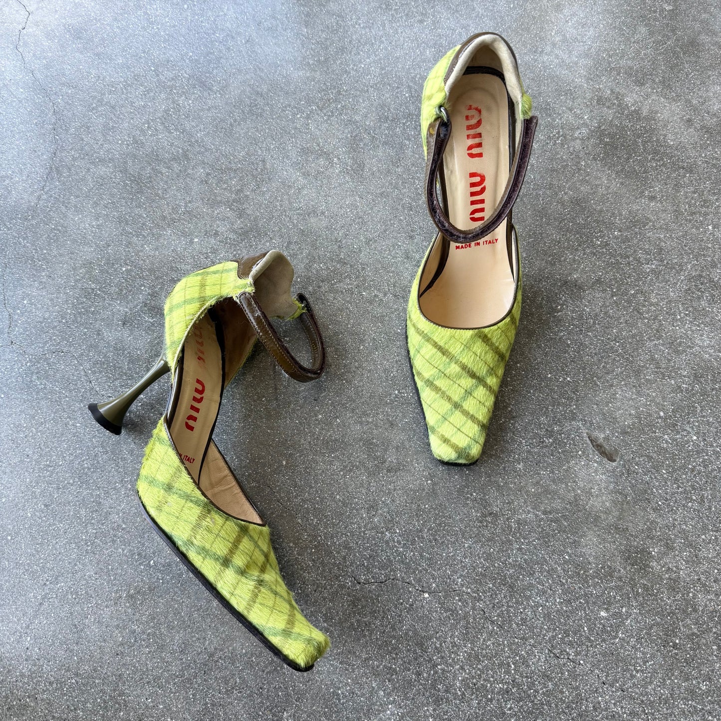 FW99 miu miu Ponyhair Tartan Mary Janes - US 6-6.5