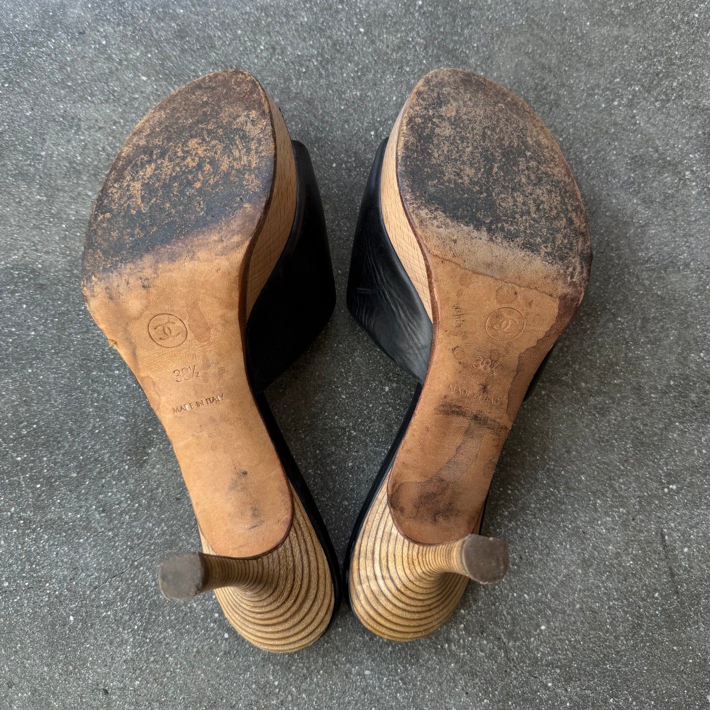 90s Chanel Leather Buckle Platform Mules - US 7-7.5