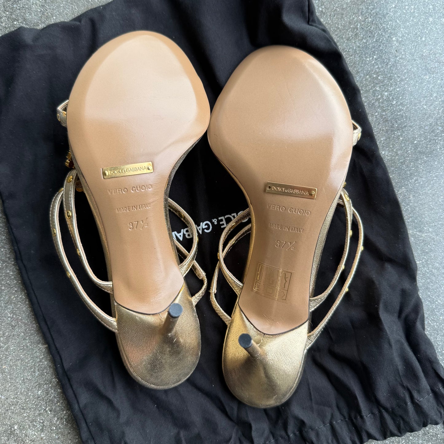 Dolce & Gabbana Cross Gold Leather Sandals - US 7