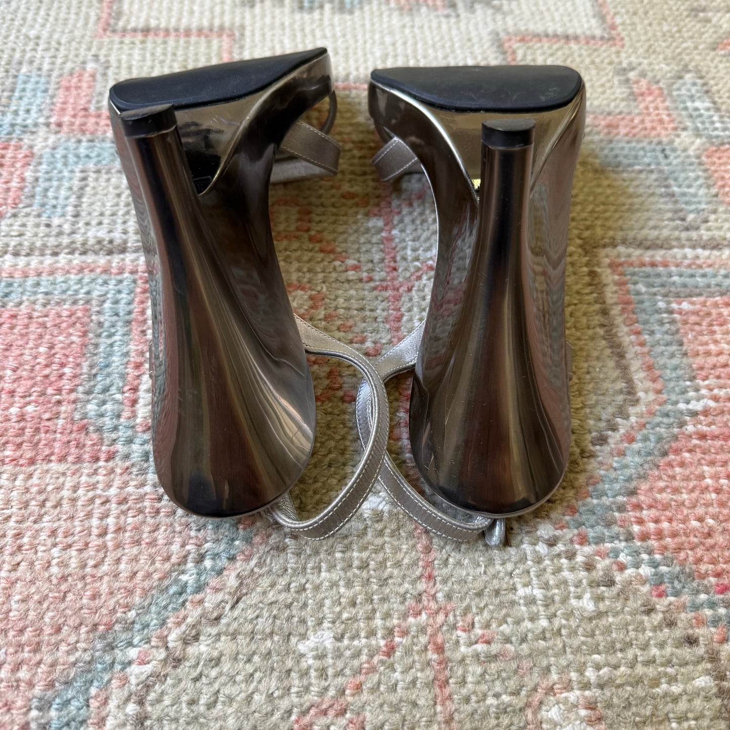 S/S1998 Prada Silver Satin Lucite Wedges - US 7