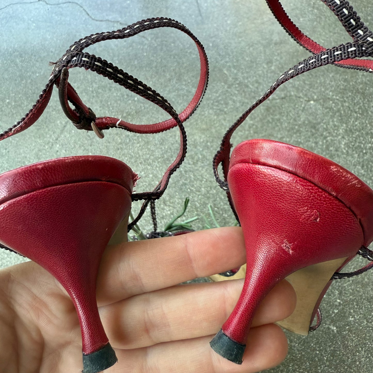 SS03 Red Prada Bouquet Strappy Red Sandals - US 5-5.5