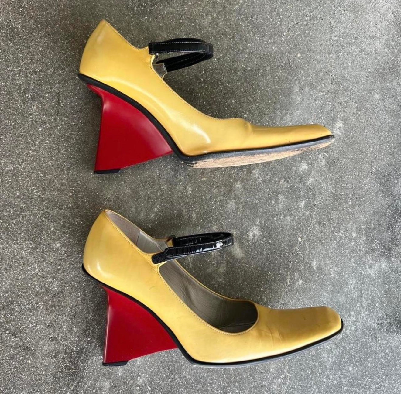 Prada FW98 Yellow and Red Patent Leather Mary Janes - US 6.5